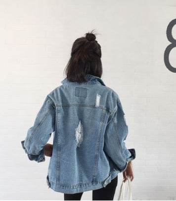 Unisex Casual Loose Wash Water Outwear Frayed Denim Jacket