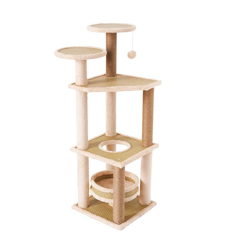 Integrated Cat Bed & Cat Tree Climbing Frame – Multi-Tier Wooden Cat Tower