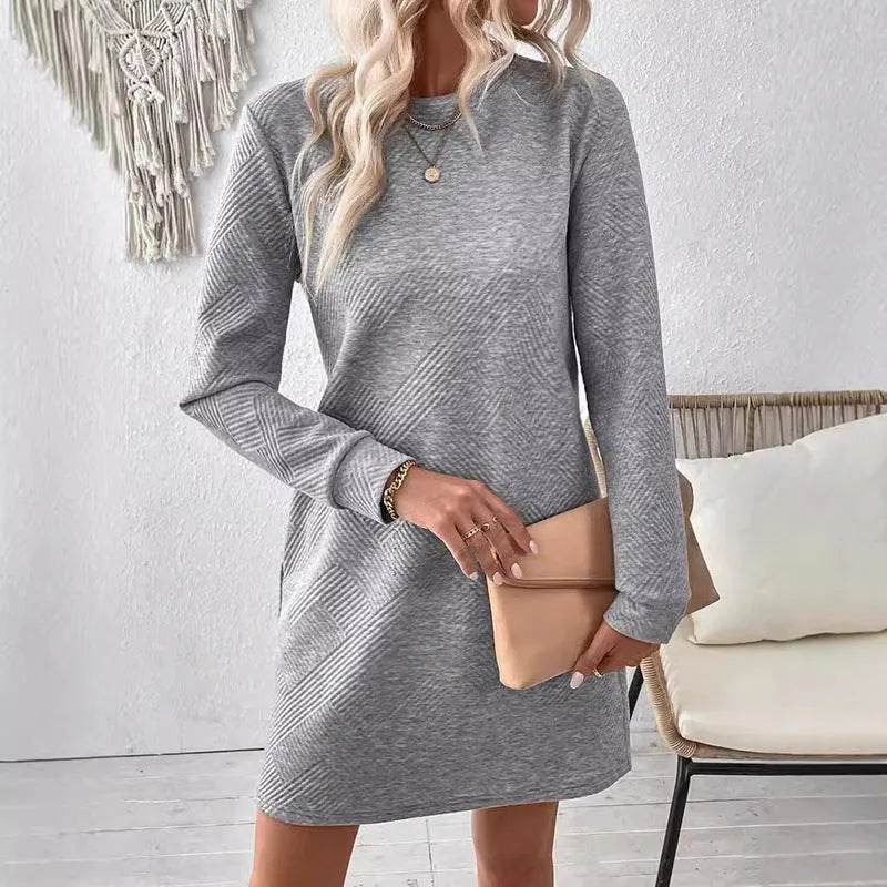 Casual Fashion Plain Round neck Long Sleeve Cashmere Mini Jumper Dress
