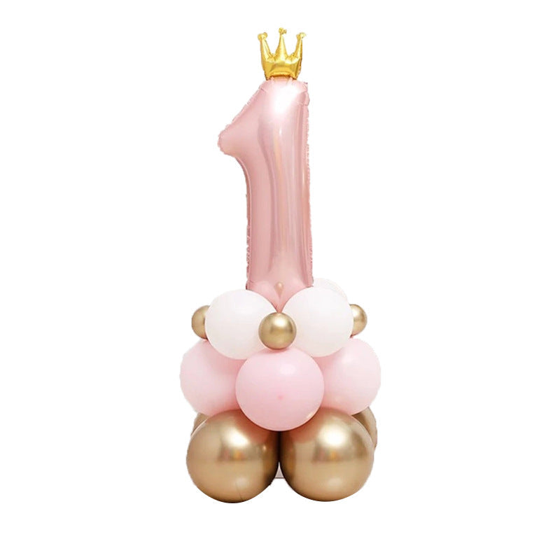 1st Birthday Balloon Column Kit – Pink & Blue Crown Number 1 Party Decoration Supplies