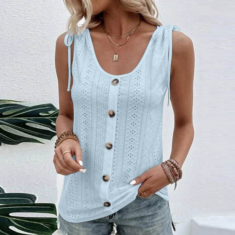 Casual summer U-neck Vest Women Shoulder With Bow Tie Summer blouse top