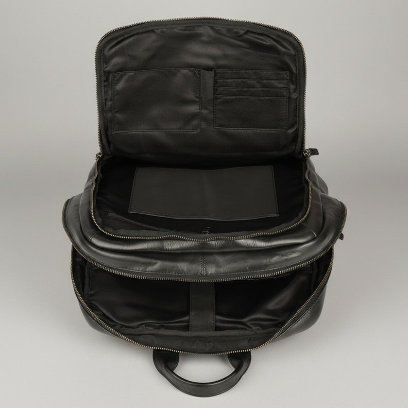MET Two Adjustable Strap Leather Backpack. Multi-Compartment Commuter Pack