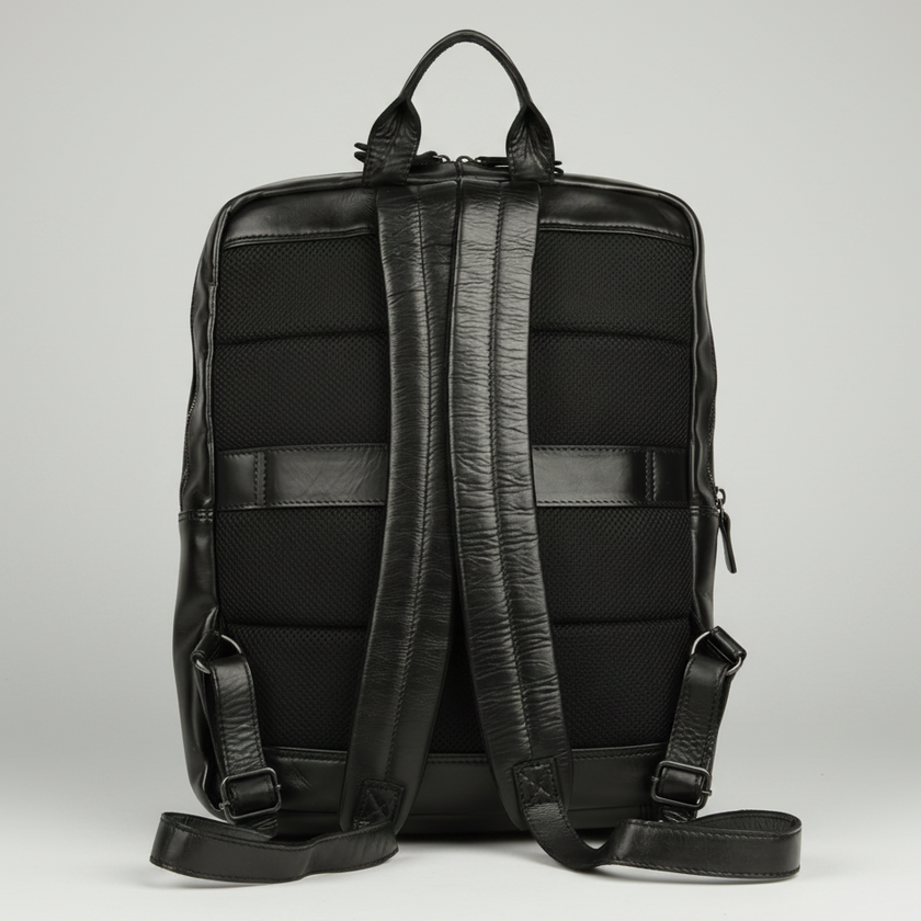 MET Two Adjustable Strap Leather Backpack. Multi-Compartment Commuter Pack