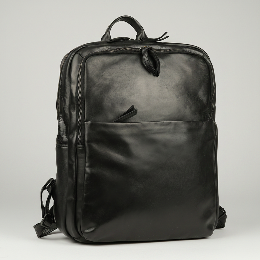 MET Two Adjustable Strap Leather Backpack. Multi-Compartment Commuter Pack