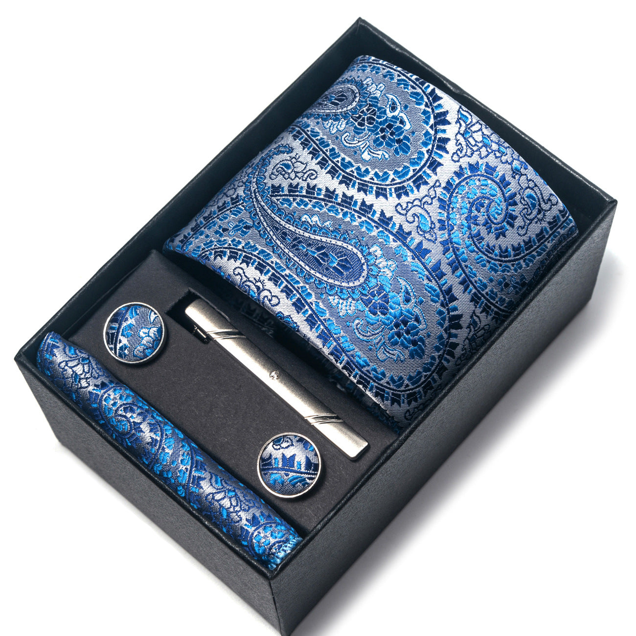 Men's Jacquard Woven Formal Tie Set – Rayon Arrow Necktie with Handkerchief, Tie Clip & Cufflinks | Canada & USA
