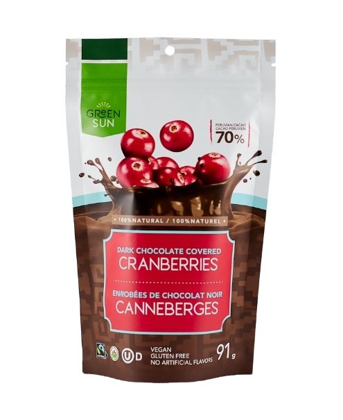 Green Sun Foods - Chocolate Covered Cranberries, 91g/10pk