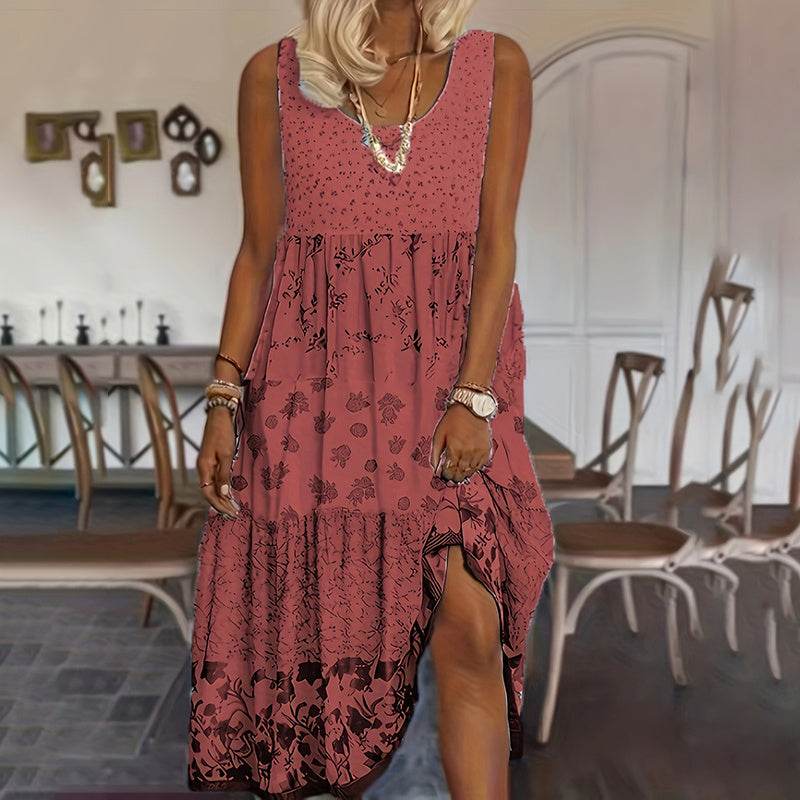 Casual Summer Boho Dress Floral Sleeveless Midi Dress