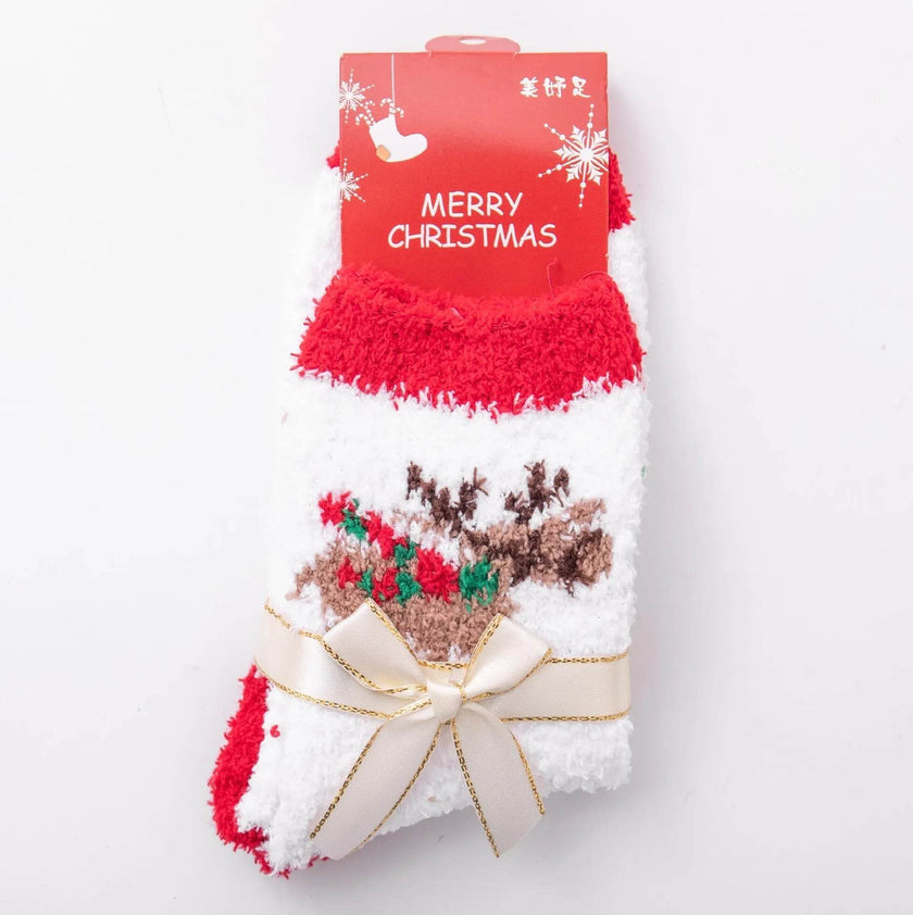 Winter Christmas Stockings Women's Thickened Bow Long Tube Fleece-lined
