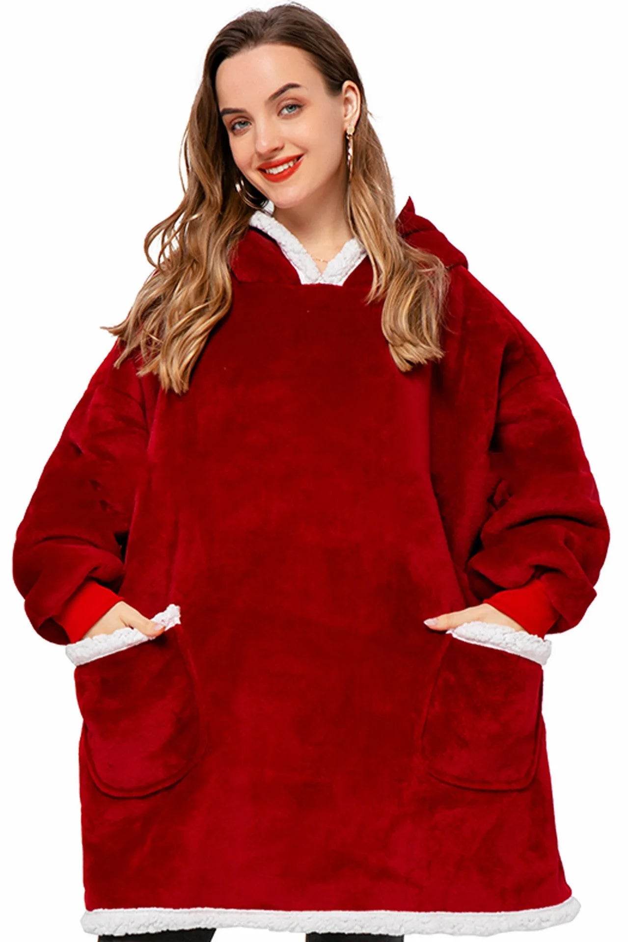 Fleece Oversized Hoodie Blanket Winter Warm Home Clothes Women Men Oversized Pullover With Pockets
