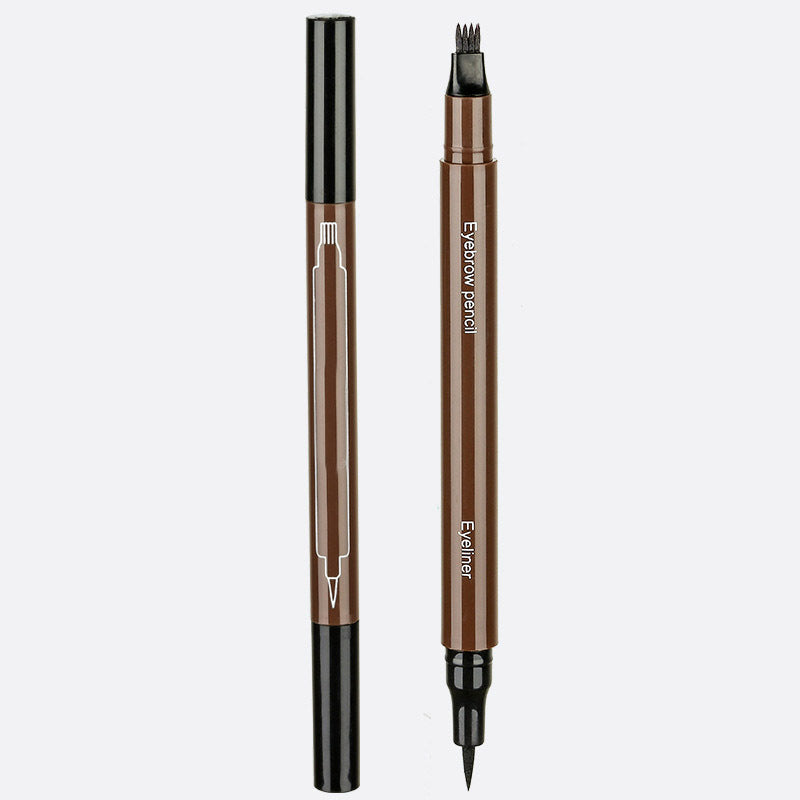 Double-Tip 2-in-1 Eyebrow Pencil & Eyeliner – 4-Fork Liquid Brow + Precision Liner