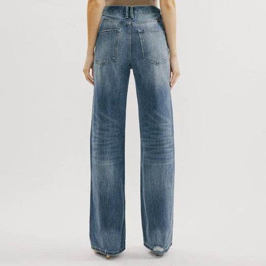 Blue Jeans Pant women Mid waist Denim Wide Leg Denim Pant