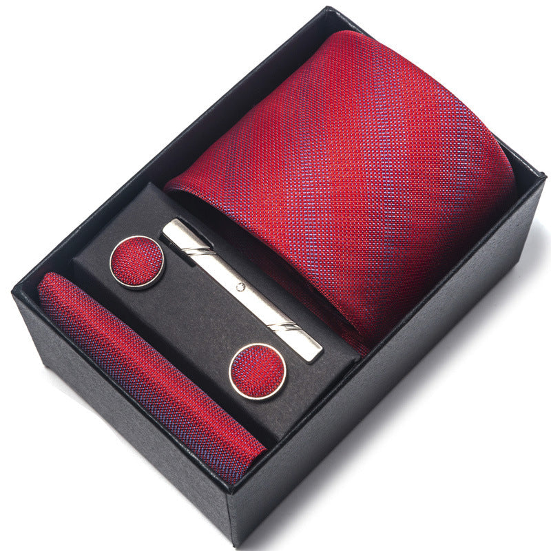 Men's Jacquard Woven Formal Tie Set – Rayon Arrow Necktie with Handkerchief, Tie Clip & Cufflinks | Canada & USA
