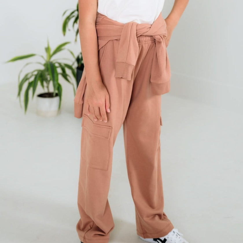 Youth Bamboo Fleece Cargo Pants | Terracotta