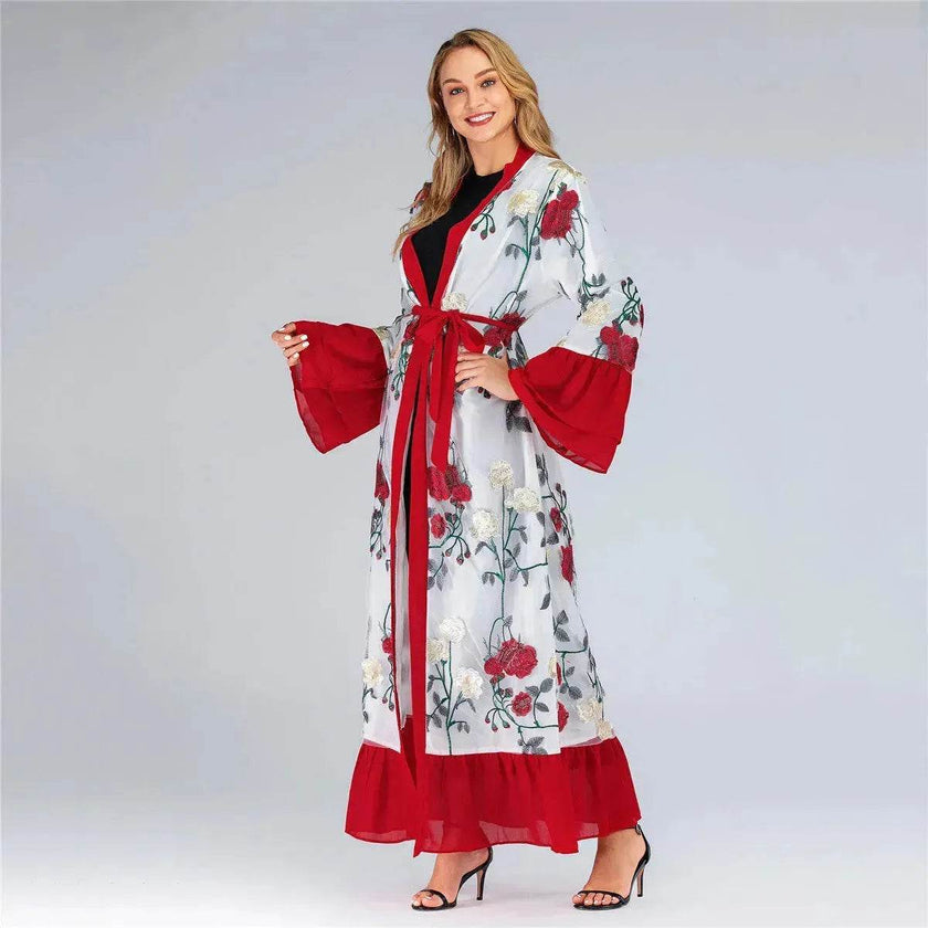 Fashion Floral Open front Abaya  Kimono Abaya for Middle Eastern Dubai Turkey Arab Women