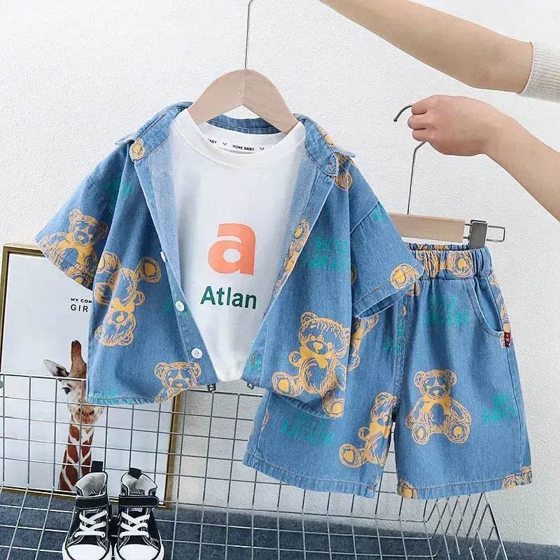 Denim Short Sleeve Shirt Outfit Trendy Handsome Clothes Boys Denim two piece for boys