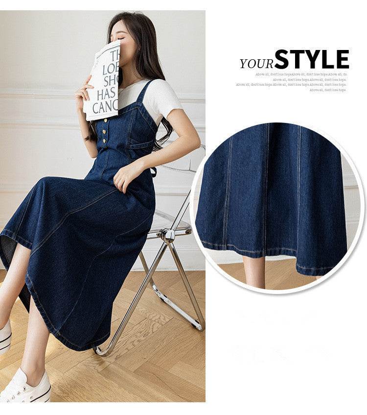Spring And Autumn New Korean Style Casual All-matching Jeans Suspender Dress