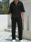 Men's Casual summer 2 piece Pant sets Short sleeved Top and Straight leg pant