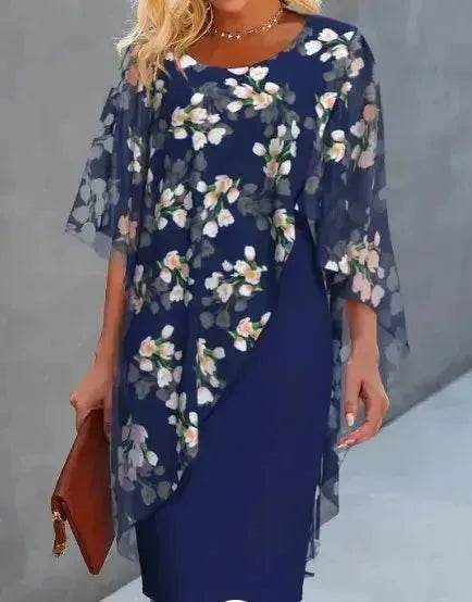 Printed  Floral Chiffon Fashion Straight Cut Modest  Dress