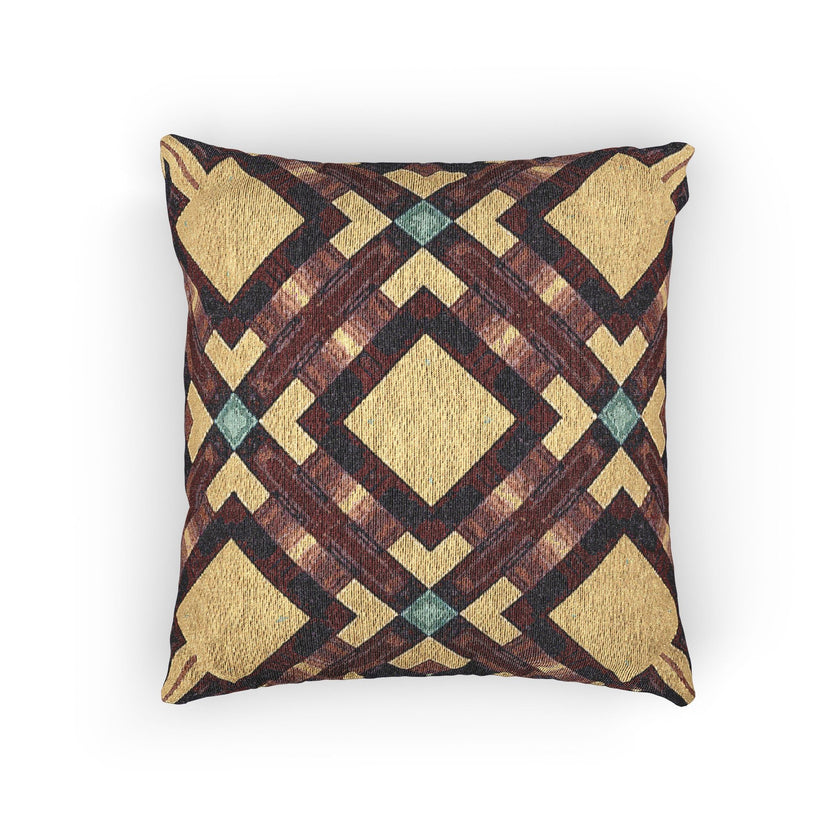 Woven Pillow — Geometric Boho Throw Pillow with Warm Earth Tones