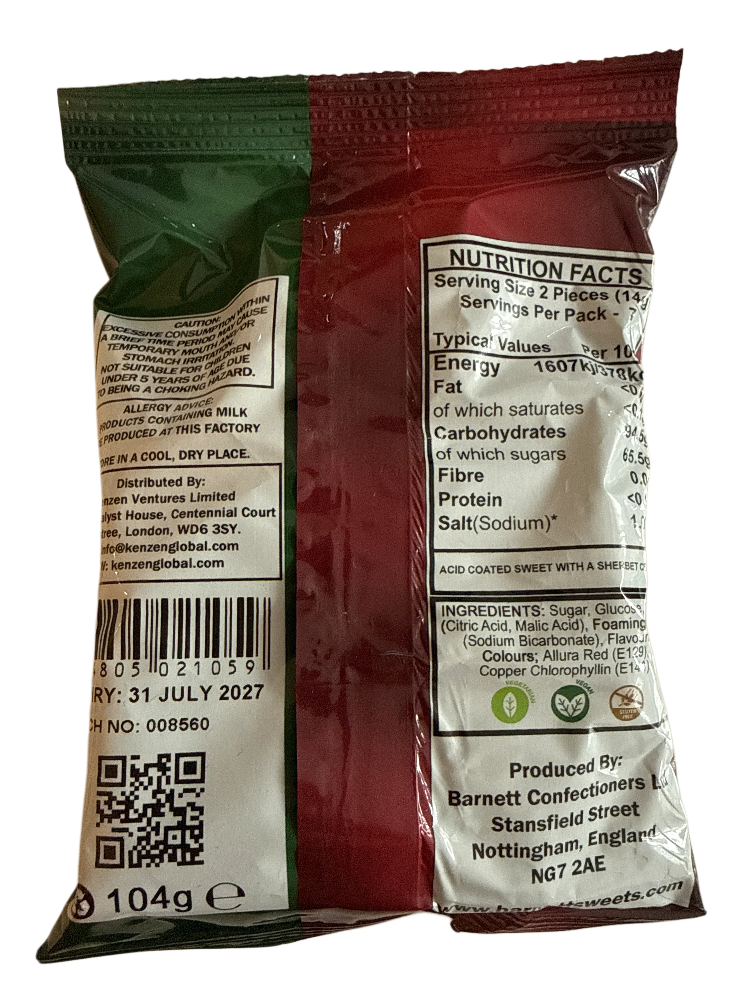 Barnetts Mega Watermelon Candy 104G - U.K Edition
