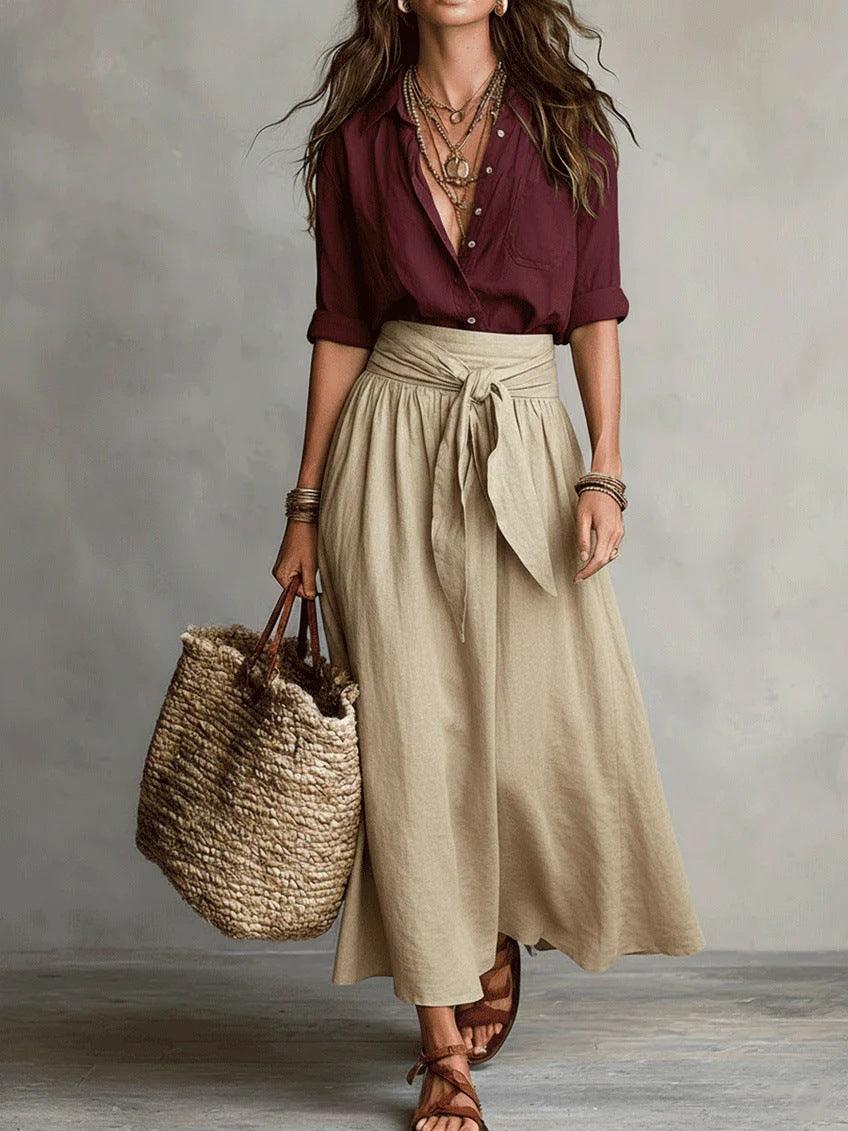 Women's Button-Down Shirt & Straight Skirt Two-Piece Set – Casual Summer Outfit