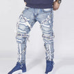 Men's Ripped Patchwork Biker Jeans – Slim Fit Distressed Denim Streetwear Pants