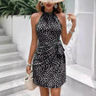 Casual Summer Halter neck Printed Dress With Tied Elegant Ladies High Neck Mini Dress.