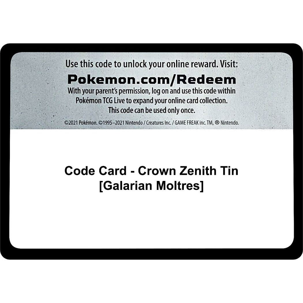 Code Card - Crown Zenith Tin [Galarian Moltres] (CRZ)