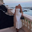 French Style Polka Dot Strapless Maxi Dress – High Waist Bow Tie Floor-Length Dress for Women