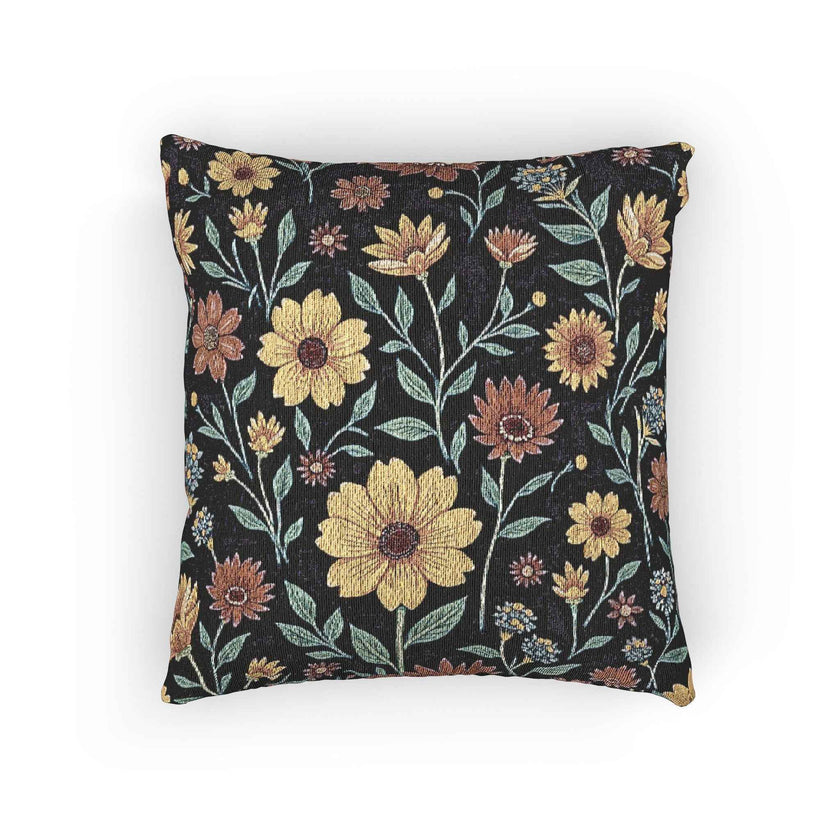 Vintage Floral Woven Pillow | Tapestry Sunflower Cushion, Botanical Throw Pillow