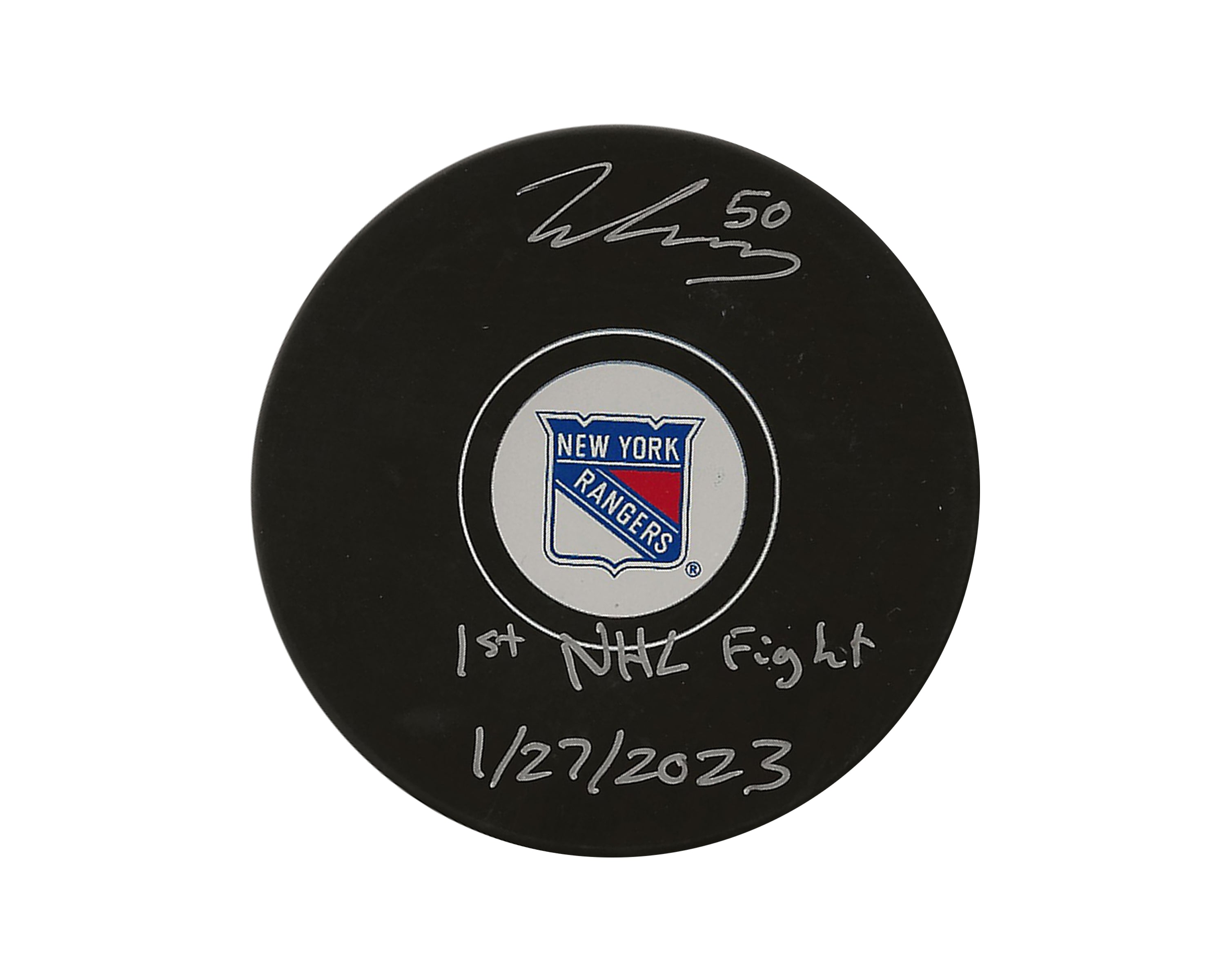Will Cuylle Autographed New York Rangers Autograph Model Puck Inscribed 
