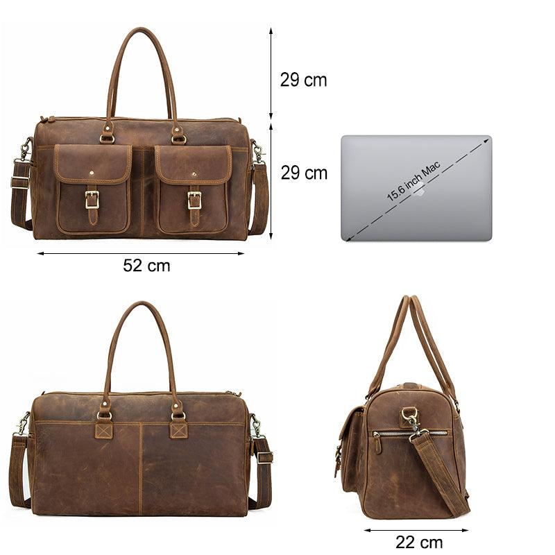 Retro Crazy Horse Leather Weekender Travel Duffel Bag with Laptop Compartment