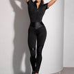 Bodycon Short Sleeve Zipper Collar Sports Yoga Jumpsuit Workout Jumpsuit Activewear