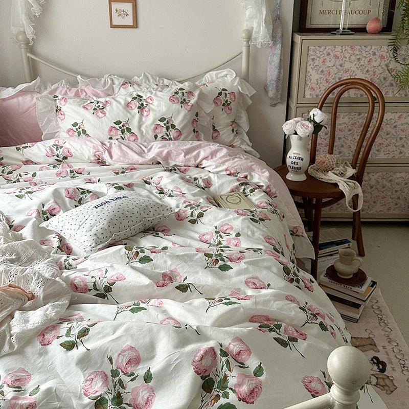 Princess Style Ruffled Pure Cotton Floral Duvet Cover Bedding Set