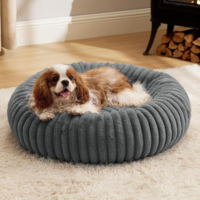 Round Plush Pet Bed – Fluffy Rabbit Fur Cat & Dog Mat, Washable Winter Warm