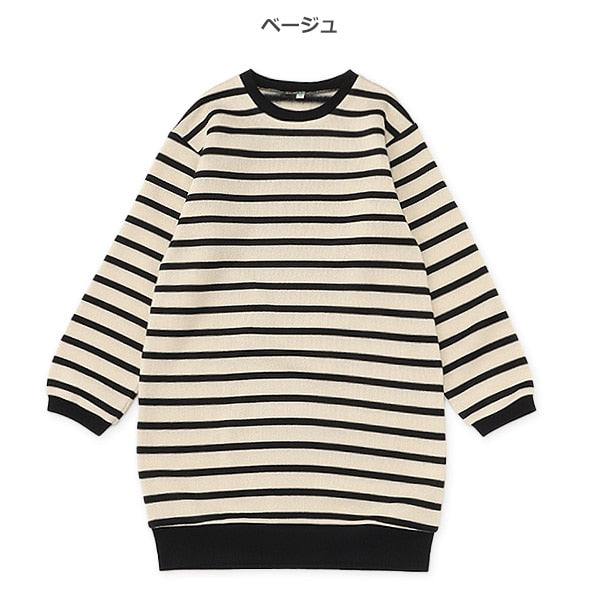 西松屋 ELFINDOLL 裏起毛ニットソーボーダー長袖ワンピース 正規品