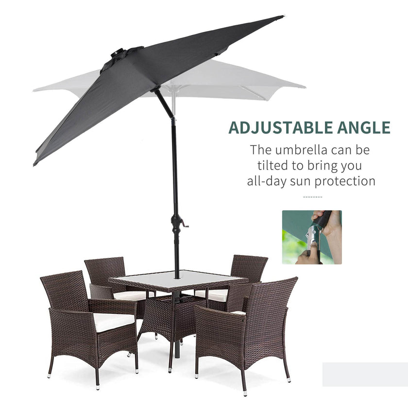 9 X 7 Ft Patio Umbrella Outdoor Table Market With Crank Solar LED Lights Tilt Button For Deck Dark Gray