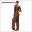 Women Fashion Casual Matching 2pcs set Long Sleeve Crop top and Pant set