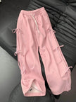 Fashion Vintage Bow lace up Drawstring Wide leg sweat pant for women