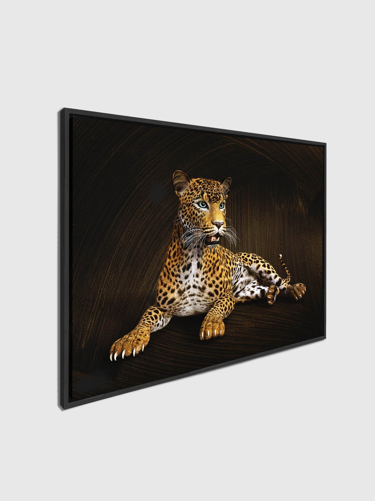 Léopard - Tableau sur toile représentant un animal sauvage - Décoration murale - Vernis doré appliqué à la main #4836-047