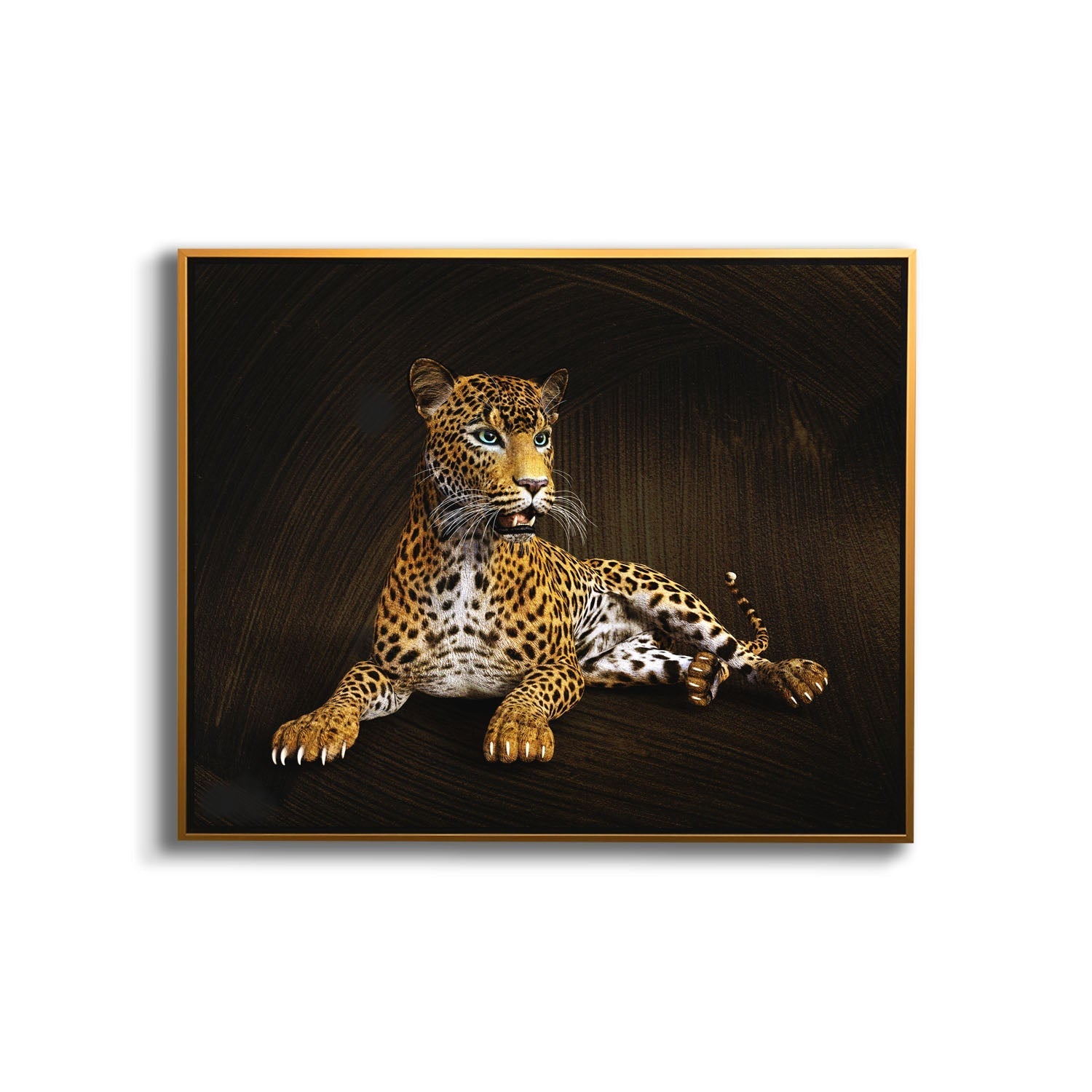 Léopard - Tableau sur toile représentant un animal sauvage - Décoration murale - Vernis doré appliqué à la main #4836-047