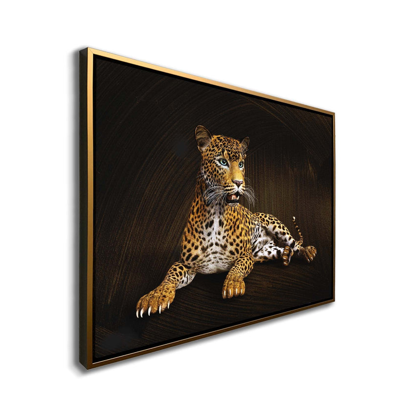 Léopard - Tableau sur toile représentant un animal sauvage - Décoration murale - Vernis doré appliqué à la main #4836-047
