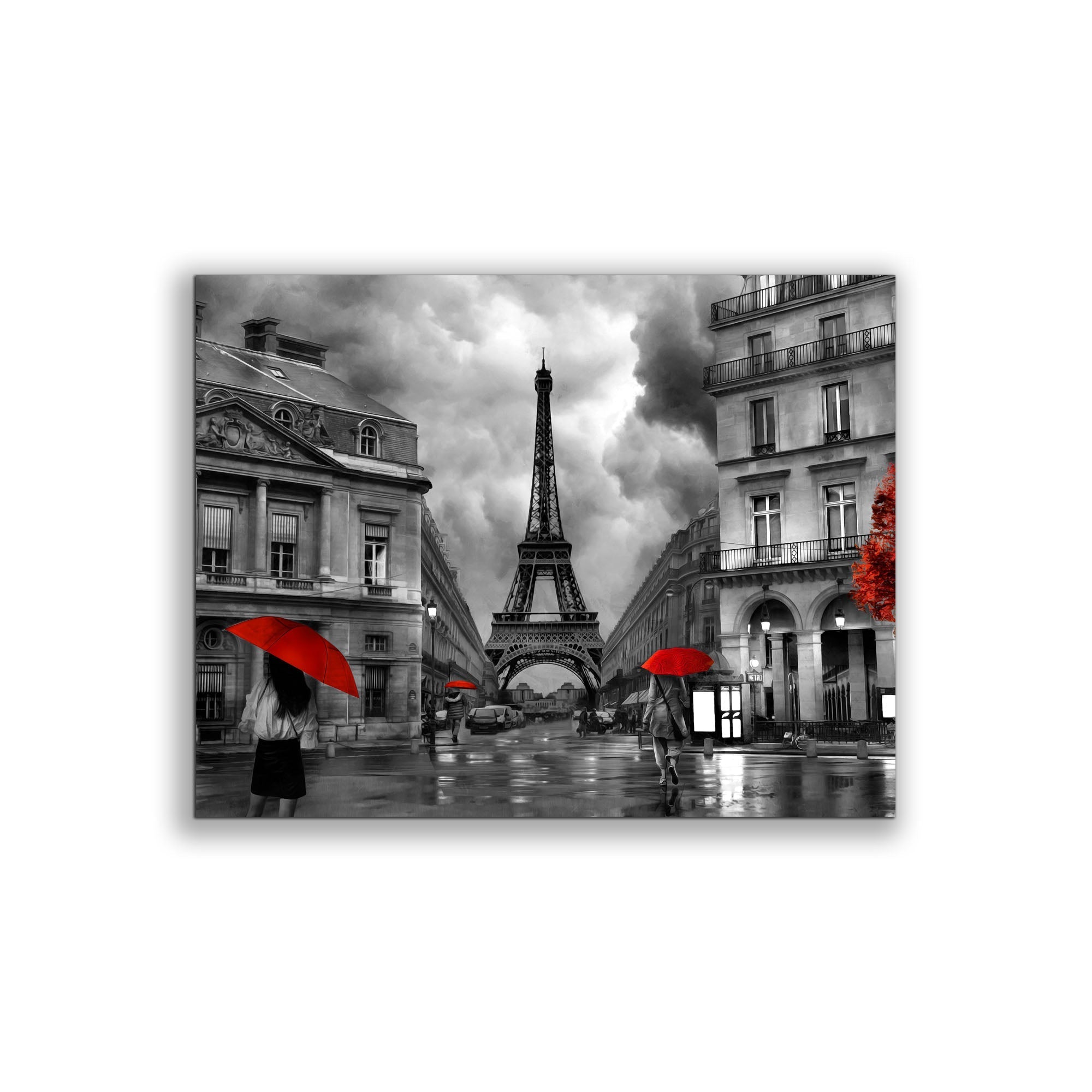 Toile décorative murale - Paris peintresque avec des touches de rouge - Œuvre d'art raffinée