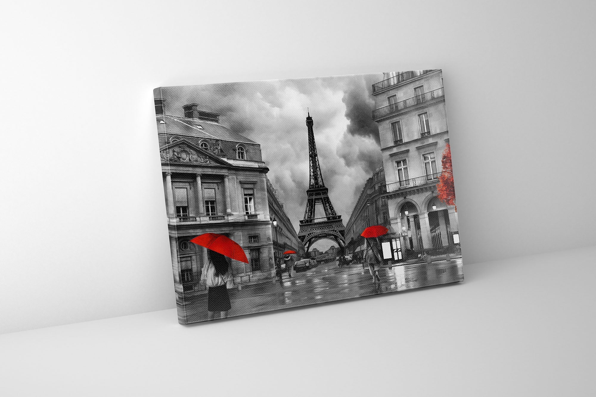 Toile décorative murale - Paris peintresque avec des touches de rouge - Œuvre d'art raffinée