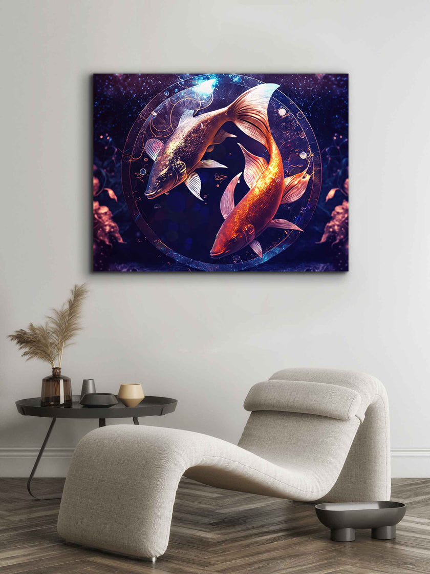 Toile imprimée - Symbole du poisson du signe astrologique Poissons - Décoration murale