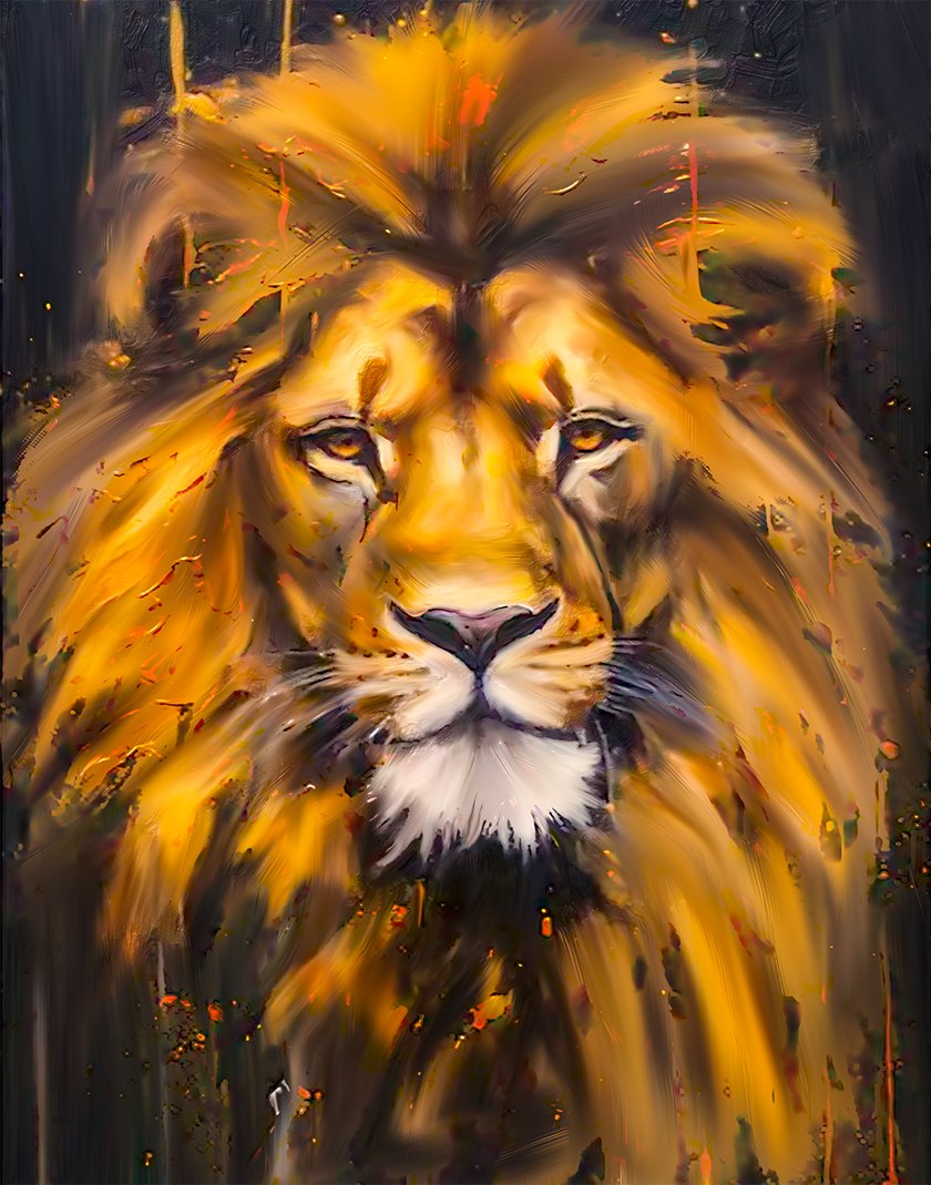Tête de Lion sur Toile - Art Mural Animalier - Paillettes Dorées