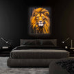 Tête de Lion sur Toile - Art Mural Animalier - Paillettes Dorées