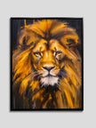 Tête de Lion sur Toile - Art Mural Animalier - Paillettes Dorées