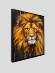 Tête de Lion sur Toile - Art Mural Animalier - Paillettes Dorées