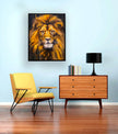 Tête de Lion sur Toile - Art Mural Animalier - Paillettes Dorées